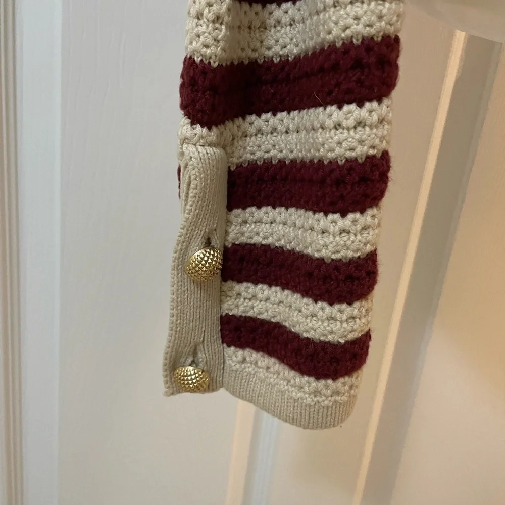 Striped Burgundy and Cream Women's Sweater - Picture 6 of 9